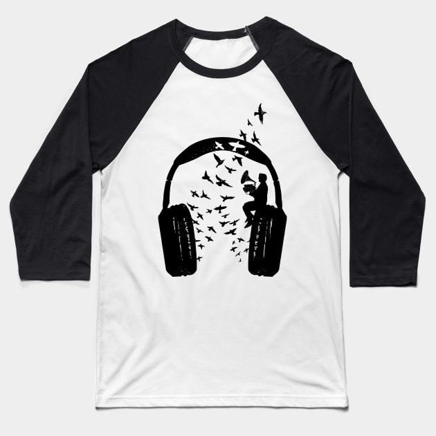 Headphone Gramophone Baseball T-Shirt by barmalisiRTB